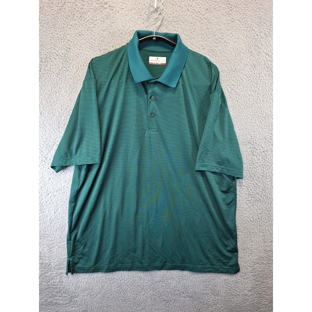 Grand Slam Polo Shirt Mens XL Green‎ Striped Performance Short Sleeve Golf
